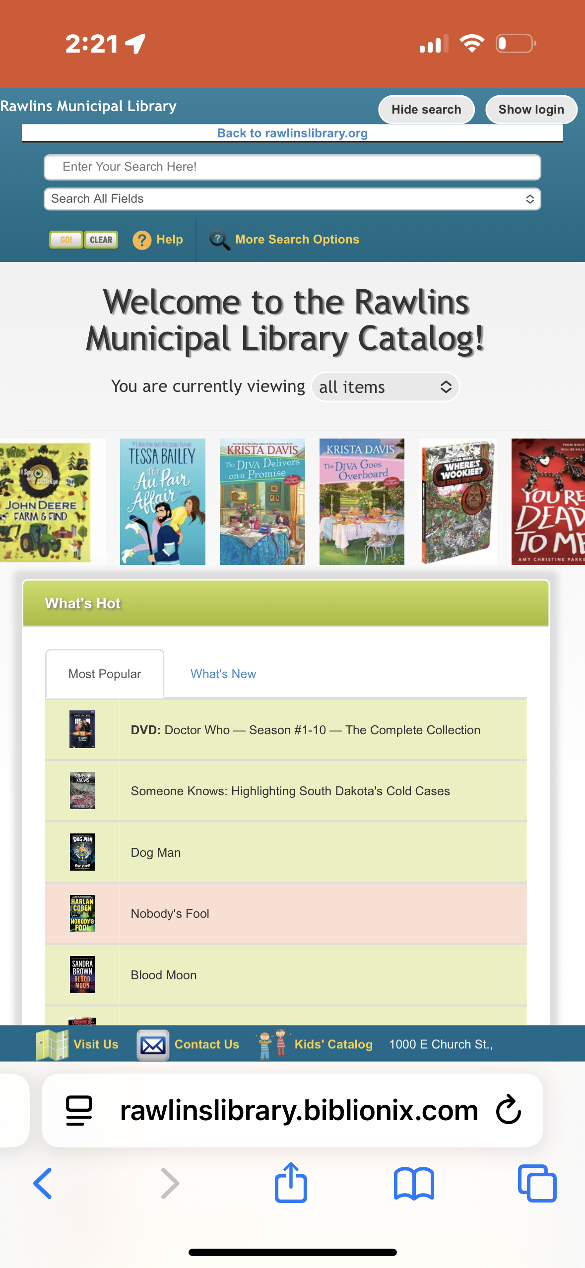rawlins library catalog screenshot